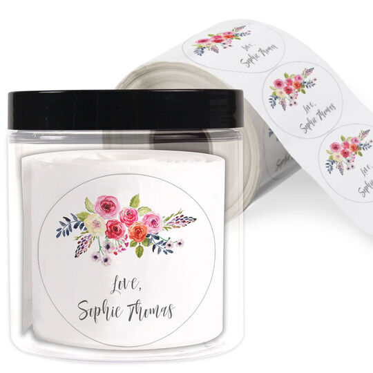 White Floral Bunch Round Gift Stickers in a Jar